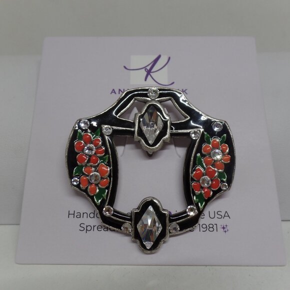 ANNE KOPLIK HANDCRAFTED ART DECO ENAMEL & CRYSTAL BROOCH-NEW WITH TAG! - Picture 1 of 1